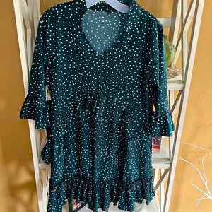 Green Dotted Ruffled Dress sz Med
